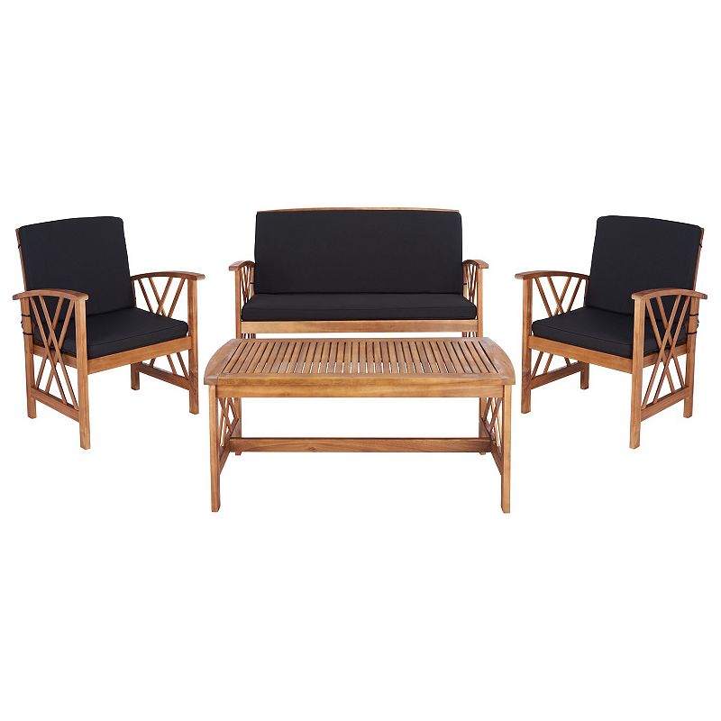 SAFAVIEH Outdoor Collection Fontana 4-Piece Patio Set Black Cushion