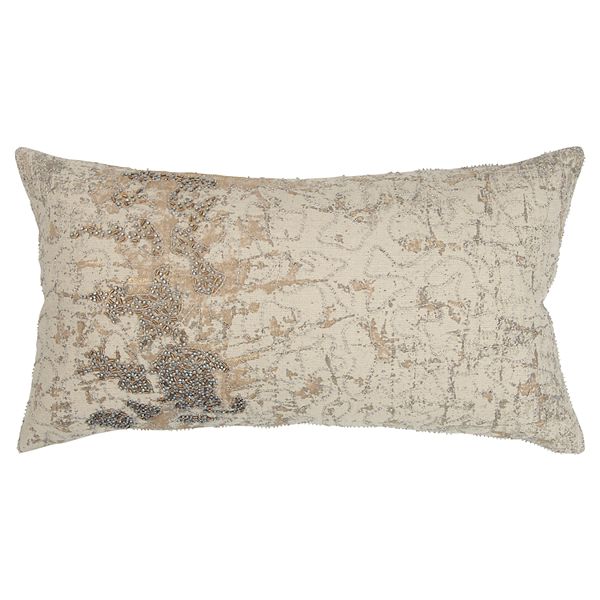Rizzy Home Beige Abstract Transitional Oblong Throw Pillow