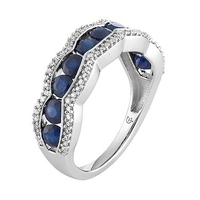 10k White Gold Sapphire & 1/4 Carat T.W. Diamond Ring