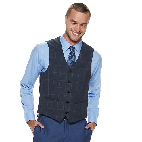 Men's Savile Row Modern-Fit Blue Windowpane Vest