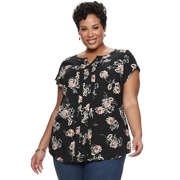 Plus Size Croft & Barrow® Print Pleated Top