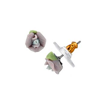 1928 Purple Porcelain Rose Stud Earrings