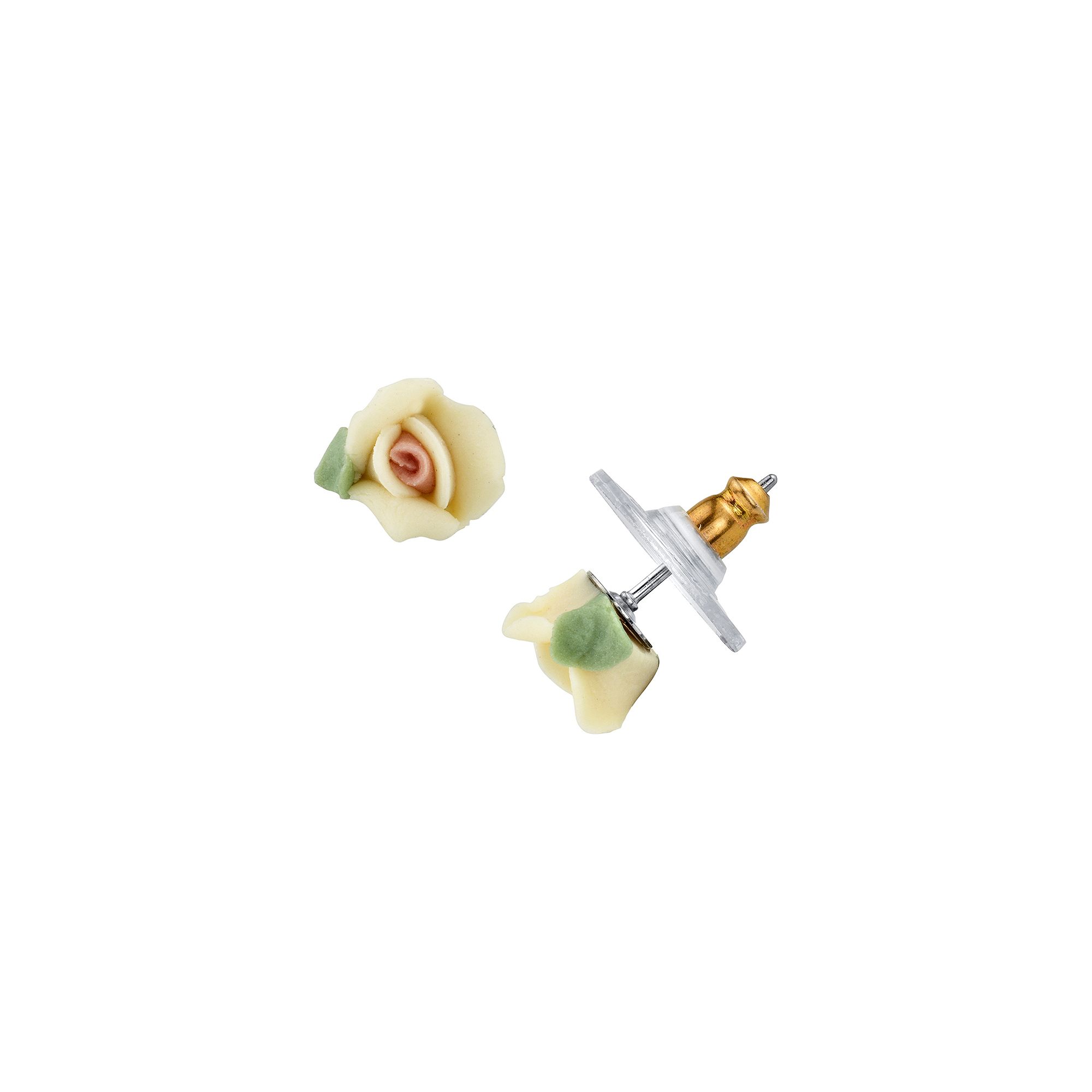 1928 White Porcelain Rose Stud Earrings, Womens