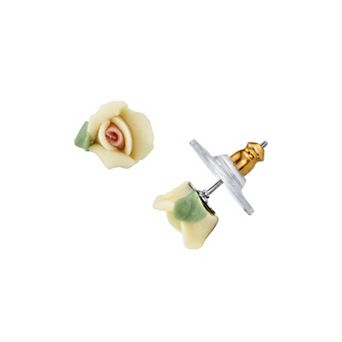 1928 White Porcelain Rose Stud Earrings