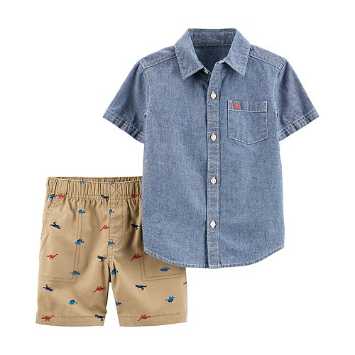 Baby Boy Carter's Chambray Shirt & Dinosaur Shorts Set