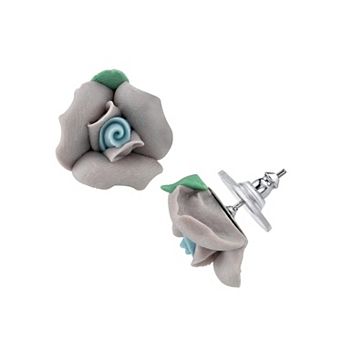 1928 Purple Porcelain Rose Stud Earrings