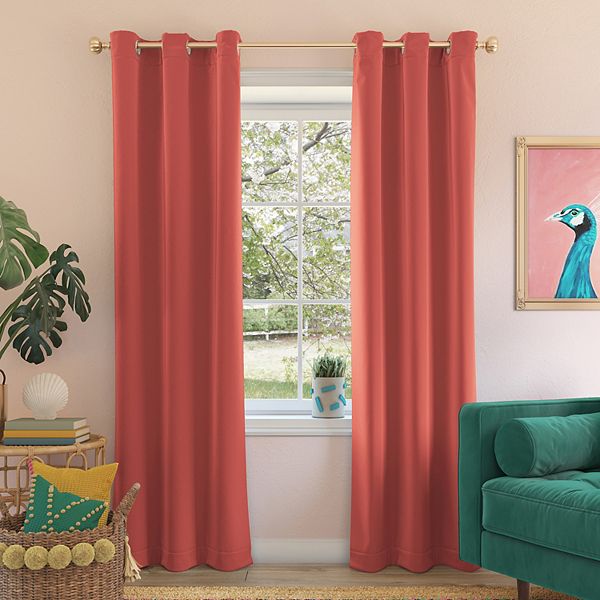 40&#34;x95&#34; Sun Zero Blackout Riley Kids&#39; Bedroom Grommet Curtain Panel Sunset Coral: Energy Efficient, Noise Reduction