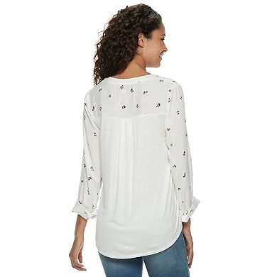 Juniors' SO® Knit to Woven Button Down Top