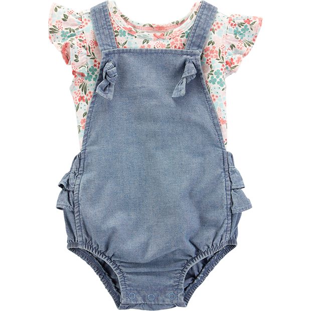 Baby girl carter's floral on sale tee & chambray shortalls set