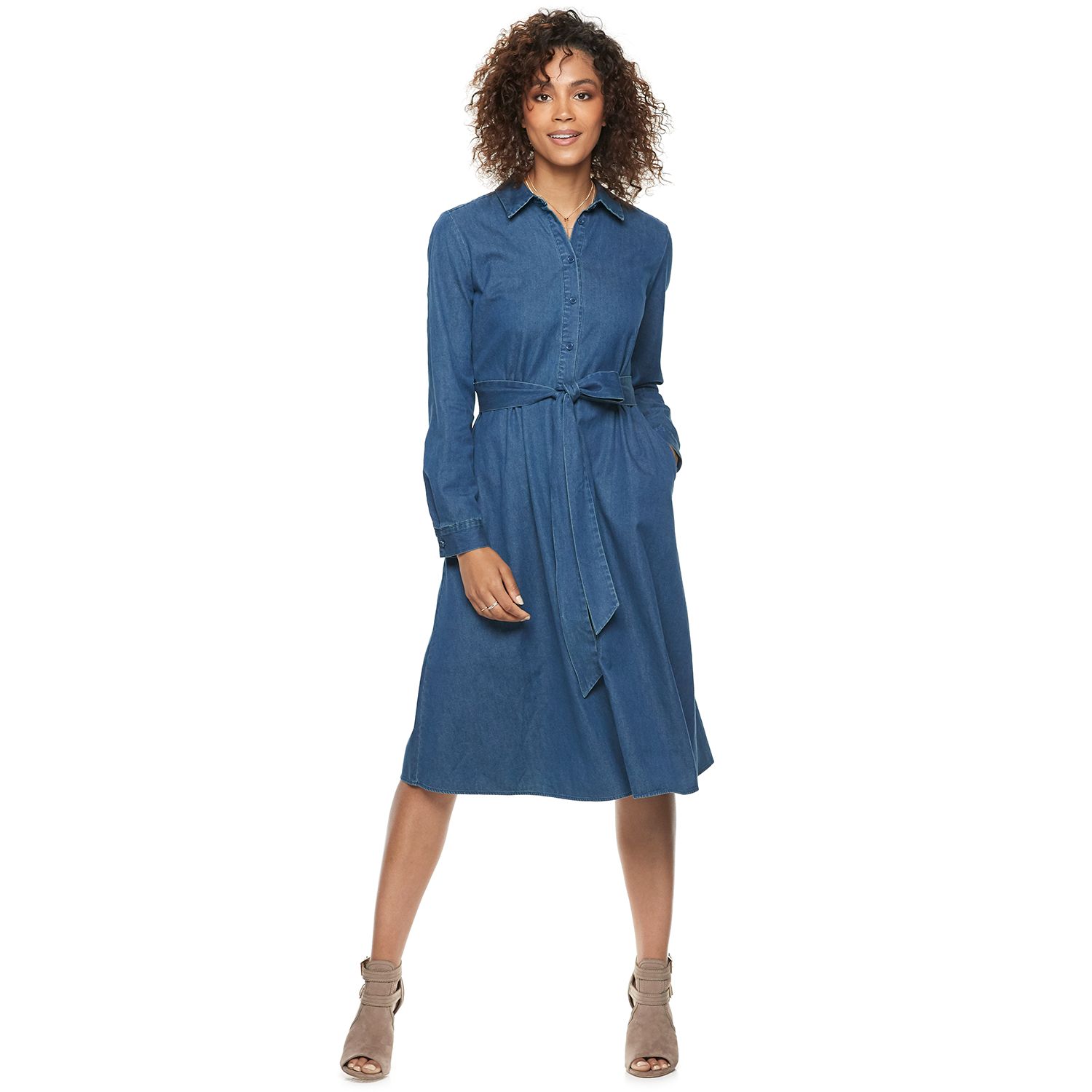 denim shirt dress midi length