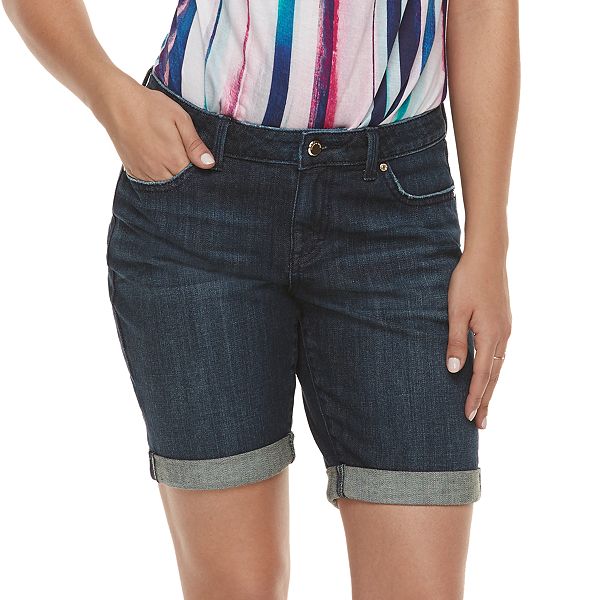 JLO Lyocel Flat Cuffed Solid Short Shorts w/Fabric Belt SR $44 NEW 