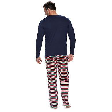 Big & Tall Jammies For Your Families "This Family Loves Christmas" Top & Microfleece Striped Bottoms Pajama Set