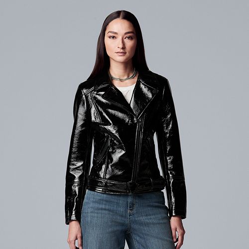 Download Women's Simply Vera Vera Wang Shiny Faux-Leather Moto Jacket