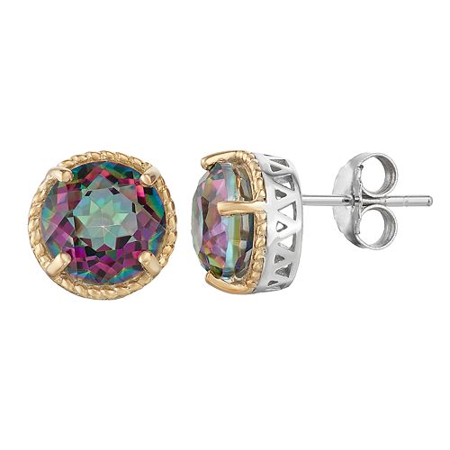 14k Gold Over Silver Mystic Quartz Stud Earrings