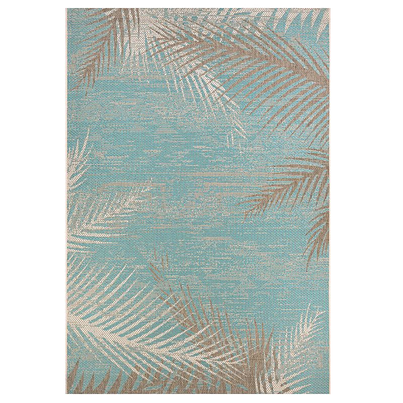 Couristan Monaco Tropical Palms Indoor / Outdoor Rug, Blue, 7.5X11 Ft