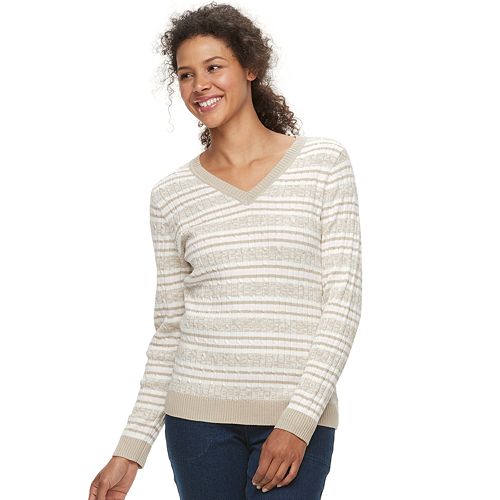 Womens Croft And Barrow® Classic Cable Knit V Neck Sweater