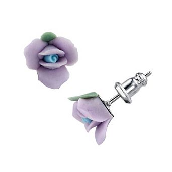 1928 Purple Porcelain Rose Stud Earrings