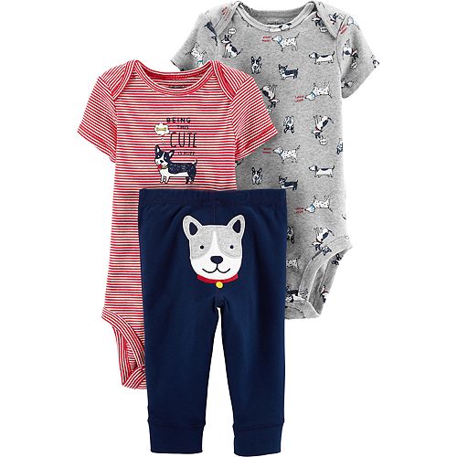 Baby Boy Carter's Striped Bodysuit, Print Bodysuit & Dog Pants Set