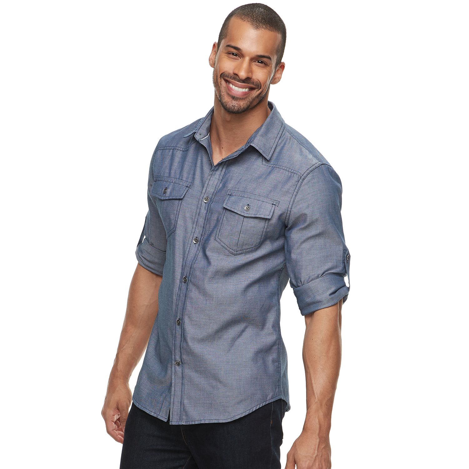 Men's Rock u0026 Republic Plaid Roll-Sleeve Button-Down Shirt