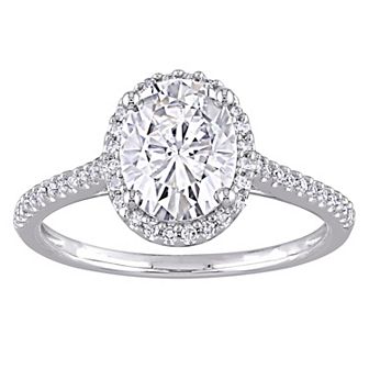 Stella Grace 14k White Gold Oval Cut Lab-Created Moissanite and 1/4 Carat T.W. Diamond Engagement Ring