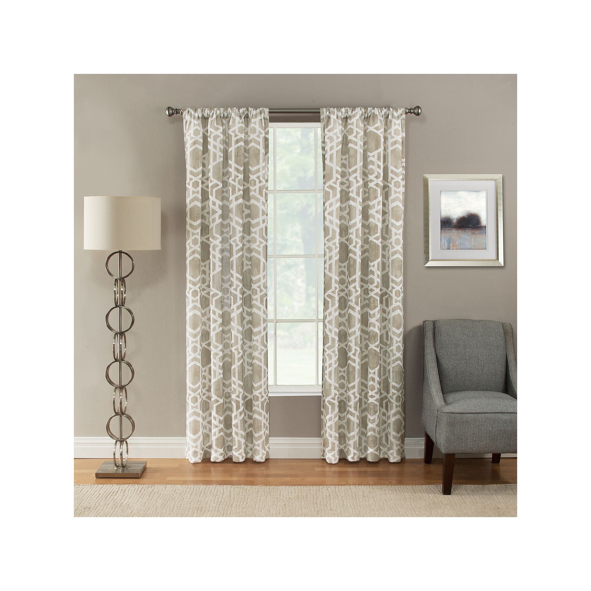 NATCO Devon Geometric Print Light Filtering Rod Pocketed Window Curtain Pan