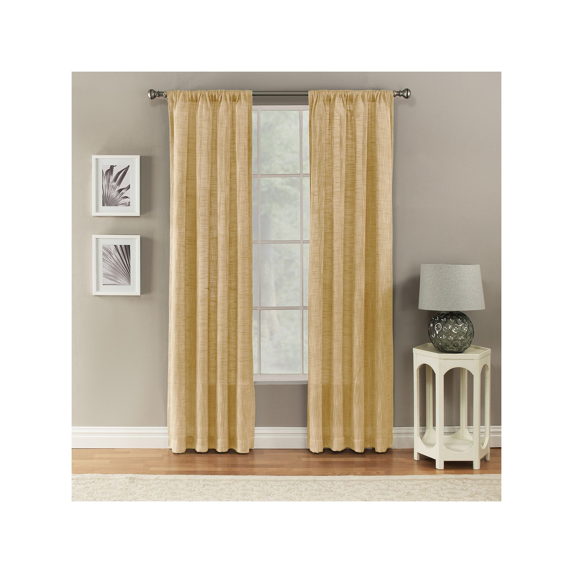 NATCO Channon Textured Semi Sheer Rod Pocketed Window Curtain Panel, Yellow