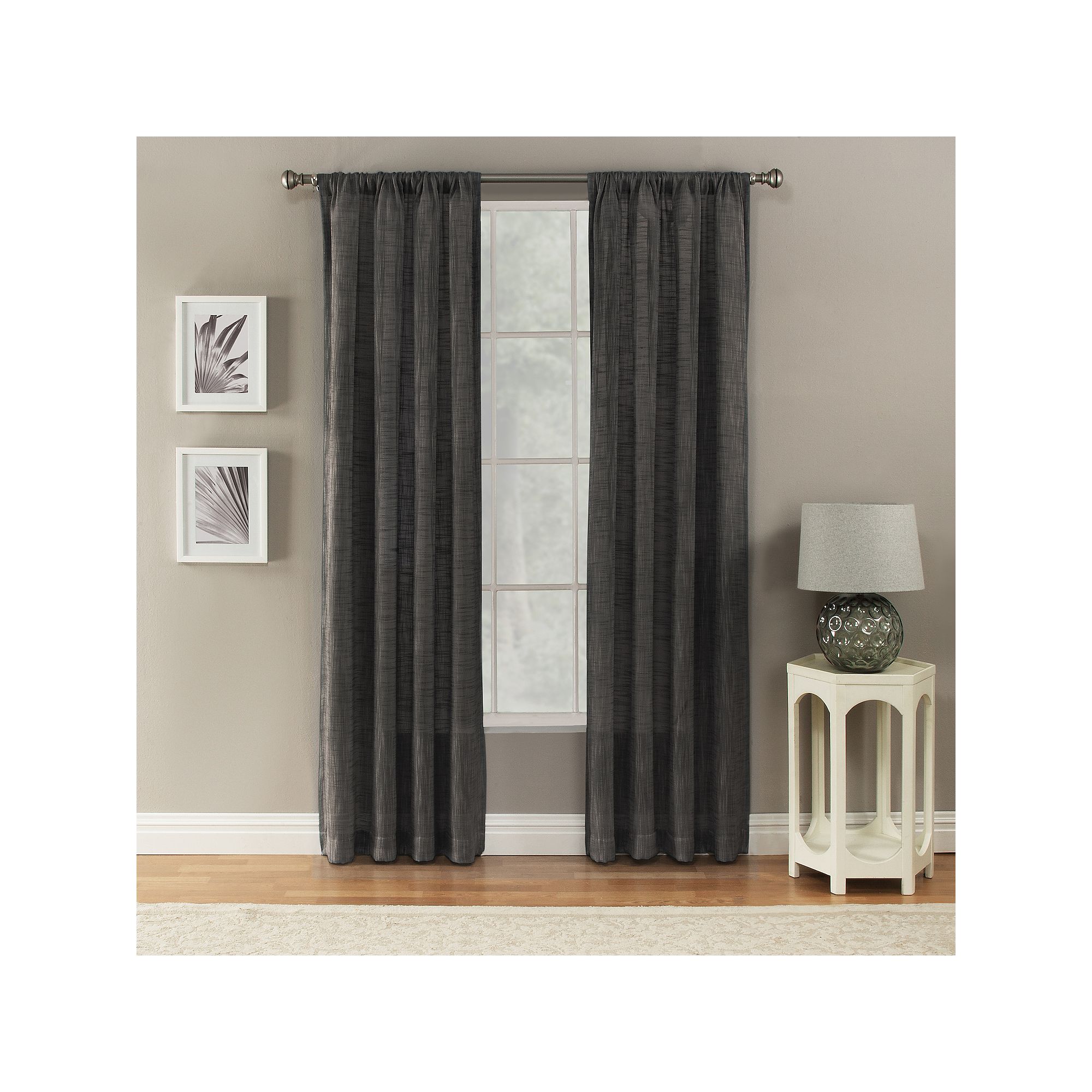 NATCO Channon Textured Semi Sheer Rod Pocketed Window Curtain Panel, Blue