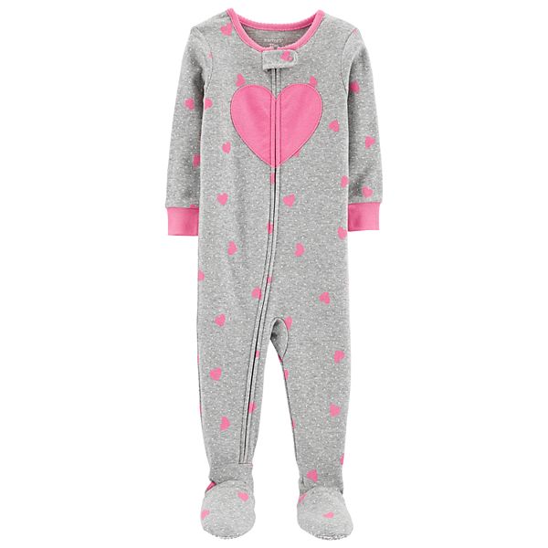 NWT Carters Woodland Animals Heart Print Toddler Girls Footed Sleeper Pajamas 