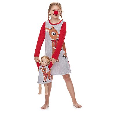 Girls 4-10 Jammies For Your Families Rudolph the Red-Nosed Reindeer Nightgown & Doll Gown Pajama Set