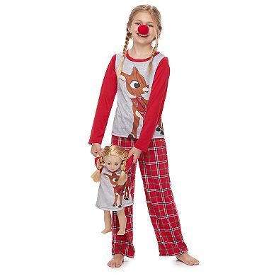 Girls 4-12 Jammies For Your Families Rudolph the Red-Nosed Reindeer Top & Plaid Bottoms Pajama Set with Red Nose Accessory