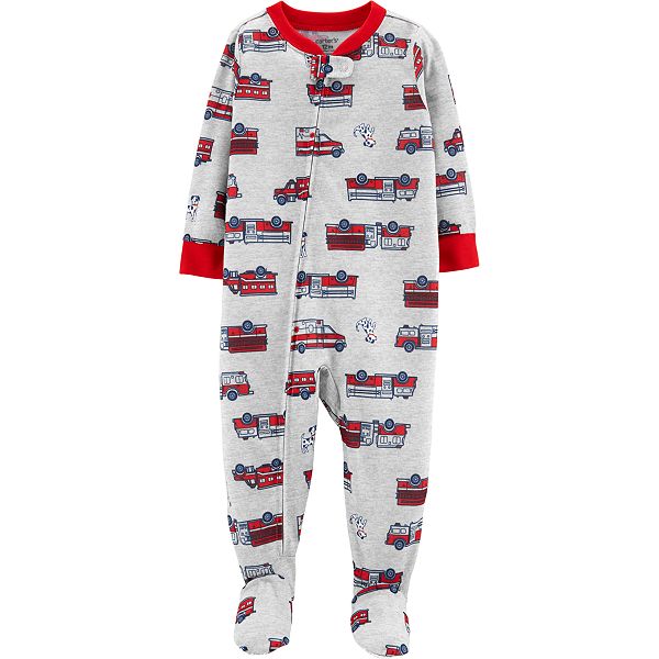 Details about   Carters FIRETRUCK Sleep & Play Baby Boy 12m Happy Cartoon Footed Jersey Pajamas 