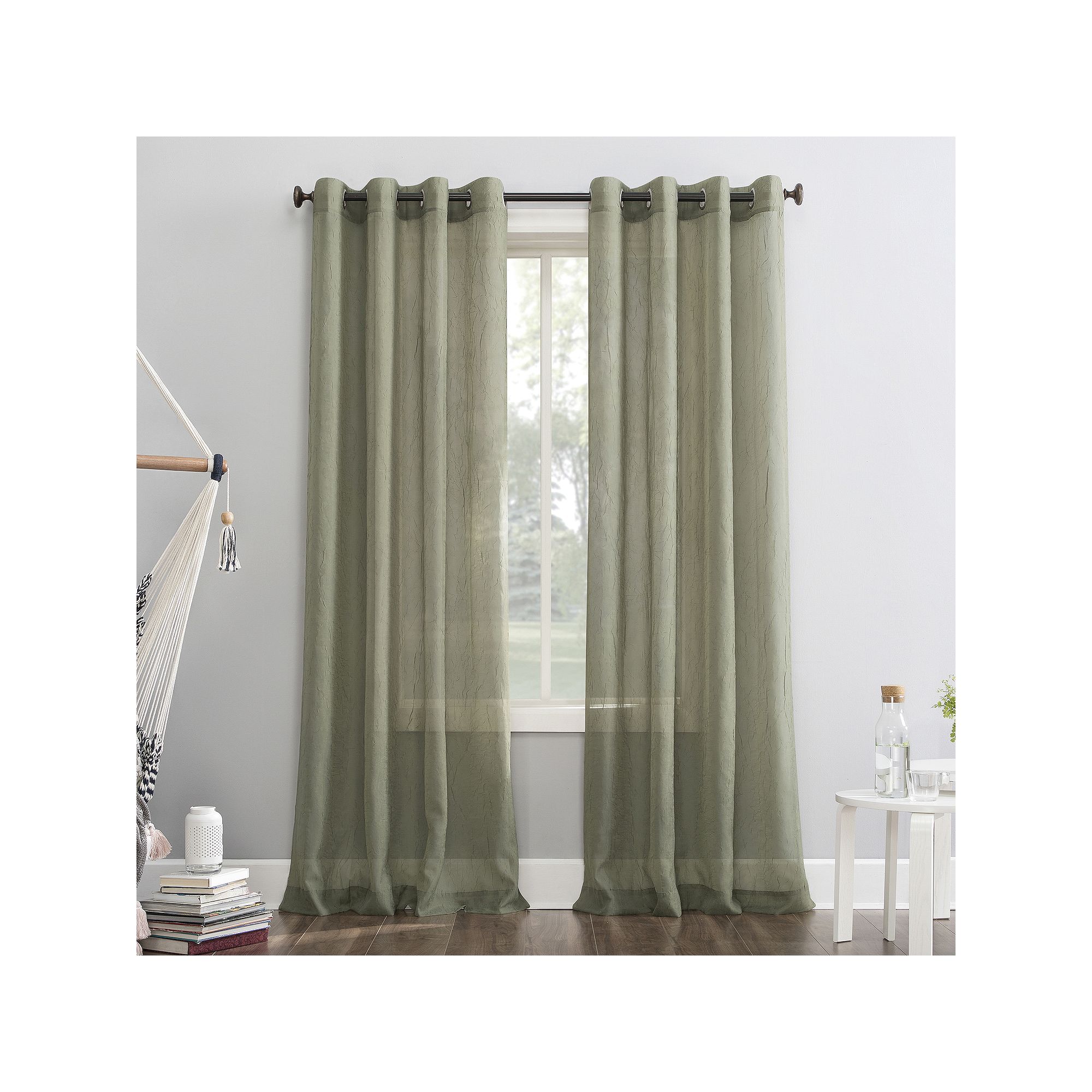 No. 918 Erica Crushed Sheer Voile Grommet Window Curtain, Willow