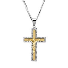 Stainless Steel Cross Pendant & Figaro Chain Necklace