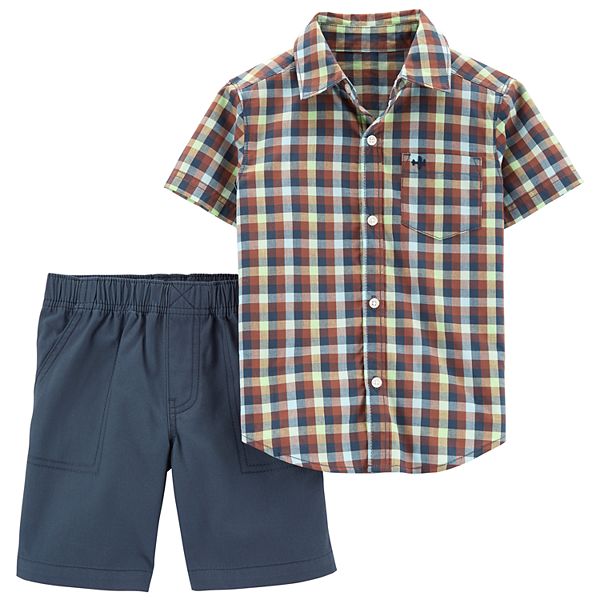 Toddler Boy Carter's Plaid Button Down Shirt & Canvas Shorts Set