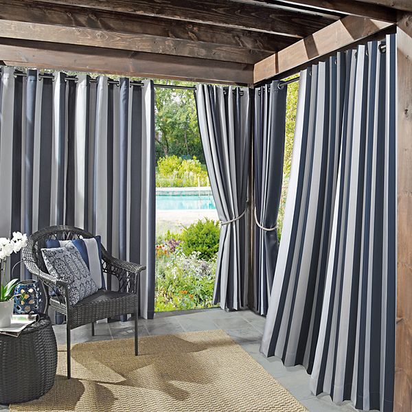 Sun Zero Valencia Indoor/Outdoor Fade Resistant Cabana Stripe Grommet Curtain Panel - Indigo (54X108)