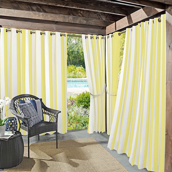 Sun Zero Valencia Indoor/Outdoor Fade Resistant Cabana Stripe Grommet Curtain Panel - Yellow (54X95)