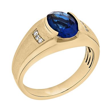 Men's 14k Gold Over Silver Lab-Created Blue & White Sapphire Ring