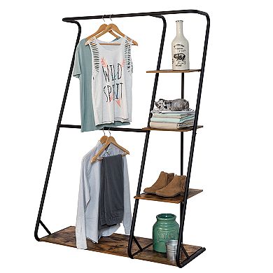 Honey-Can-Do Rustic Z-Frame Wardrobe with Shelves