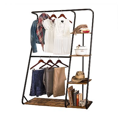 Honey-Can-Do Rustic Z-Frame Wardrobe with Shelves