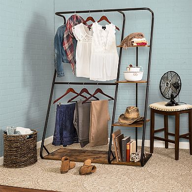 Honey-Can-Do Rustic Z-Frame Wardrobe with Shelves