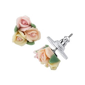 1928 Porcelain Rose Cluster Stud Earrings