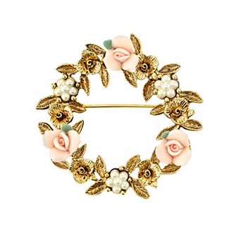 1928 Porcelain Rose Wreath Pin