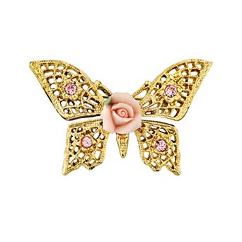 1928 Porcelain Rose Butterfly Pin