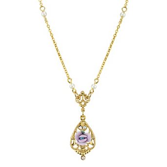 1928 Porcelain Rose Teardrop Pendant