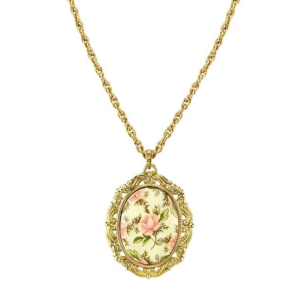 1928 Flower Oval Pendant Necklace