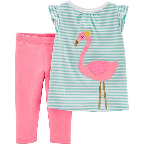 Toddler Girl Carter's Striped Flamingo Tee & Leggings Set