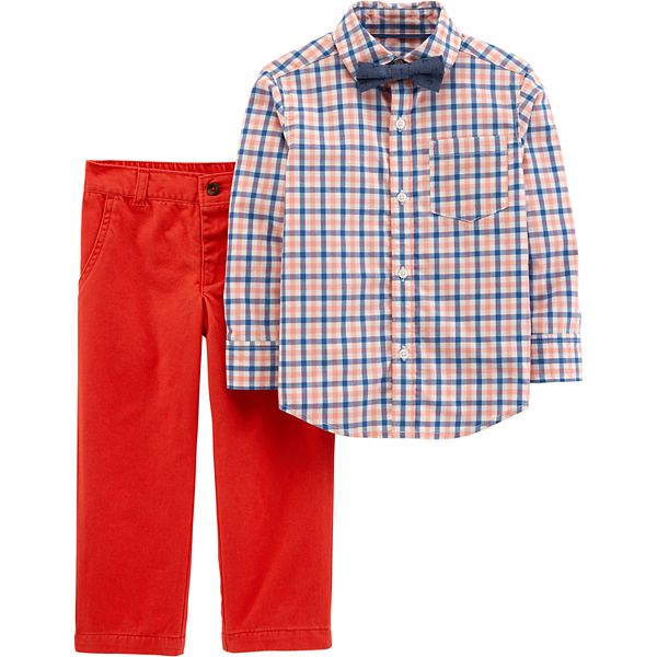 Toddler Boy Carter's Plaid Shirt, Bow Tie & Pants Set