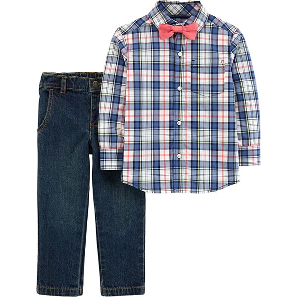 Toddler Boy Carter's Plaid Shirt, Bow Tie & Jeans Set