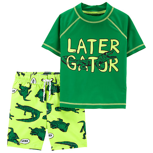 Carters Infant Boys Blue Later Gator Rash Guard T-Shirt /& Swim Trunks Set