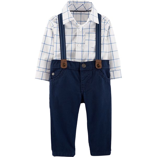 Baby Boy Carter's Plaid Bodysuit, Pants & Suspenders Set
